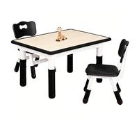 FUNLIO Table et Chaise Enfant Réglable en Hauteur, Table pour Enfant avec 2 Chaises - pour Les 3 à 8 Ans, Facile à Nettoyer, Approuvé CPC et CE (3 Pièces) - Noir