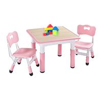FUNLIO Table et Chaise Enfant Réglable en Hauteur, Table pour Enfant avec 2 Chaises - pour Les 3 à 8 Ans, Facile à Nettoyer, Approuvé CPC et CE (3 Pièces) - Rose