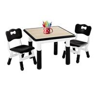 FUNLIO Table pour Enfant avec 2 Chaises, Table et Chaise Réglable en Hauteur pour Les 3 à 8 Ans pour la Maison, Dessin Enfant Facile à Nettoyer, Approuvé CPC et CE (3 Pièces)- Noir