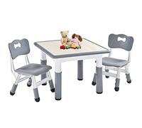 FUNLIO Table pour Enfant avec 2 Chaises, Table et Chaise Réglable en Hauteur pour Les 3 à 8 Ans pour la Maison, Dessin Enfant Facile à Nettoyer, Approuvé CPC et CE (3 Pièces)- Gris