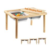 FUNLIO Table sensorielle en Bois avec 2 bacs pour Les Enfants de 1 à 5 Ans, Table sensorielle pour Enfants à Hauteur réglable sur 3 Niveaux, de Jeu pour l'eau et Le Sable, certifiée CPC