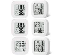 Funmo 6pcs Mini Thermomètre Hygromètre-Digital Thermo HygromèTre Fonction ℃ / ℉ ,Moniteur Température Termometre Maison -50 ~ 70 ℃, 10% 99% RH Convient pour Maison, Bureau (batterie incluse), blanche