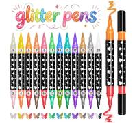 Funnasting 24 Couleurs Feutre Paillette, 12 Feutres Double Pointe Marqueurs à Paillettes Stylo, Feutres Paillettes Glitter à base d'eau pour Coloration, Dessin, Projets de Bricolage