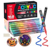Funnasting Feutre Acrylique, 168 Couleur Stylos Acrylique, Pointe Pinceau | Marqueur Acrylique Permanent pour Coloriage, Verre, Tissu, Oeuf, Pétroglyphes et Bricolage Arts & Crafts Fournitures