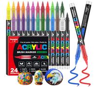 Funnasting Feutre Acrylique, 24 Couleur Stylos Acrylique, Pointe Pinceau