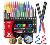 Funnasting Feutre Acrylique, 36 Couleur Stylos Acrylique, Pointe Pinceau