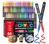 Funnasting Feutre Acrylique, 60 Couleur Stylos Acrylique, Pointe Pinceau