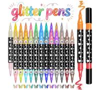 Funnasting Feutres Paillettes, 48 Couleurs Marqueurs à Paillette, Lot De 24 | Double Pointe, Stylos Glitter à base d'eau pour Coloration, Dessin, Projets de Bricolage