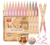 Funnasting Nuances de Peau Feutre Acrylique 24 Couleurs Résistantes à l'Eau Marqueur Acrylique, Pointe de Pinceau Souple Feutres Coloriage Adulte, Peinture sur Roches, Verre,Tasses,Bois,DIY