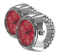 FUNNETOYU Montres Bague Couple 2pcs en Métal Rouge Affichage Mini Heure et Grands Chiffres, Style Créatif et Élégant pour Hommes et Femmes, Présent Décoration