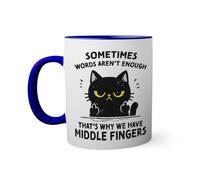 Funny Black Cat Middle Finger Sarcastic Cat Tasse à l'intérieur de couleur bleu avec poignée 330ml