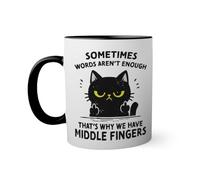 Funny Black Cat Middle Finger Sarcastic Cat Tasse à l'intérieur de couleur noire avec poignée 330ml