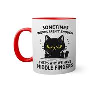 Funny Black Cat Middle Finger Sarcastic Cat Tasse à l'intérieur de couleur rouge avec poignée 330ml