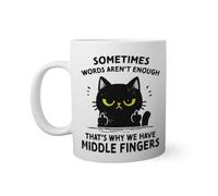 Funny Black Cat Middle Finger Sarcastic Cat Tasse Blanche Nouveauté Drôle Pour Thé au Café 330ml