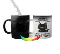 Funny Black Cat Middle Finger Sarcastic Cat Tasse magique de Nouveauté amusantes 330ml