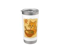 Funny Cat Ramen Graphique Anime, Chat Kawaii Japonais Gobelet isotherme en acier inoxydable double paroi