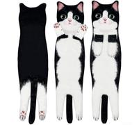 Funny Cat Serviette à main en microfibre à séchage rapide à suspendre pour sécher la vaisselle Orange 60 x 15 cm (chat noir et blanc)