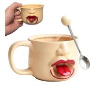 Funny Mug, 3D Tongue Out Ceramic Coffee Cup with Spoon，1 Pc