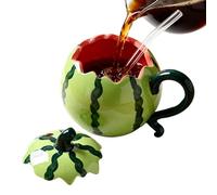 Funny Mugs - Tasse en céramique avec couvercle à paille - Tasse à thé étanche - Tasse à café mignonne - Tasse à jus de fruits - 400 g - Coffret cadeau de vacances - 13 x 15 cm