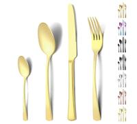Funnydin 24 Pieces set de couverts de table, ensemble de couverts en acier inoxydable pour 6 personnes, comprenant fourchette, couteaux, cuillere a cafe, look élégant champagne