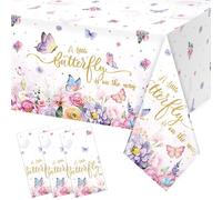 FunnyPars Lot de 4 nappes rectangulaires jetables en Plastique pour fête prénatale Motif Papillon Inscription Little Butterfly is on The Way Décoration de fête