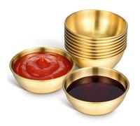 FUNOMOCYA 10pcs Assiettes D'apéritif Rondes en Acier Inoxydable Doré, Porte-sauce Résistant à Haute Température, pour Sauces et Vinaigre Lors de Différentes Occasions