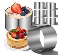 FUNOMOCYA Acier Inoxydable Moule à Gâteau Rond 8cm 8 Pièces | Bords Polis et Surface Antiadhésive, Passage au Four, Démoulage Aisé, Adapté aux Couches de Gâteau Dressage