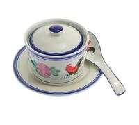 FUNOMOCYA Bol à Mijoter Robuste en Céramique Blanche, Léger et Résistant la Chaleur, Cuisine Table, Couvercle et Cuillère Usage Pratique