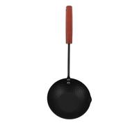 FUNOMOCYA Cuillère en Fonte pour Poêle Profonde et Wok en Métal, Manche Long en Noyer, Ustensile Cuisine pour Sauter et Assaisonner sans Huile, pour Chefs à Domicile
