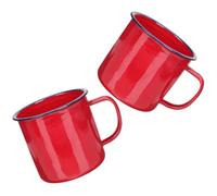 FUNOMOCYA Lot de 2 Tasses à Café en Émail Rouge Vintage 240ml Poignée Antidérapante Confortable pour Bureau et Fête, Mugs à Thé Robustes et Réutilisables