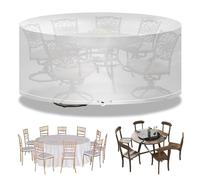 Funshot Housse de protection pour meubles de jardin - Ronde - Diamètre : 300 x 90 cm - Coupe-vent - Housse de table d'extérieur, en polyéthylène, transparente
