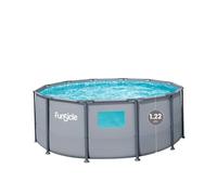 FUNSICLE Piscine Tubulaire Ronde à hublot Ø 3,66m x h1,22m | Hublot latéral, épurateur, échelle de sécurité, bâche, tapis de sol, kit d'entretien, environ 11 070 litres, coloris gris