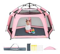 Funsland Intérieur Parc Bébé Pliable - Parc Enfant 8S Pop Up,175x110x90cm Tente Exterieur 3-4 Garçons Filles, Anti UV Playpen de Jeux Bebe, Cabane Plage,Jardin,Camping,Chambre,Cadeau, Couleur Rose