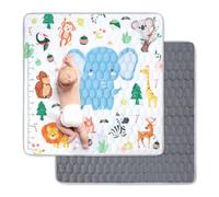 Funsland Tapis de Jeux Bebe, Antidérapant Tapis Rampant Bébé 127x127cm, Animaux Tapis de Motricité Bébé Pliable, Coton Tapis D'éveil Enfants Epais avec Règle, Applicable à Intérieur/Extérieur/Clôture