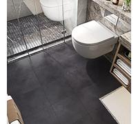 FunStick 30x30CM 15 Dalles PVC Adhesives Sol Carreaux de Ciment Sol PVC Gris Foncé Beton Autocollant Stickers Carrelage Étanche Salle de Bain Cuisine Anthracite Gris Lino Sols Adhesif Chambre Salon