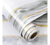 FunStick 40CMx6M Papier Adhésif Marbre Meuble Cuisine Salle de Bain Vinyle Adhesif Blanc et Or Papier Peint Adhesif Mural Chambre Salon Rouleau Adhésif pour Meuble Effet Marbre Table Armoire Vinyle