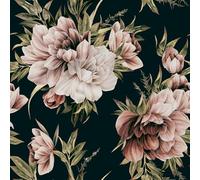 FunStick 44.5CM×9M Papier Peint Adhesif Mural Noir Papier Peint Fleuri Rose Boho Pivoine Rouleau Adhesif pour Meuble Cuisine Motif Décoratif Papiers Peints Autocollant Noir Chambre Armoire Pivoine