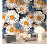 FunStick 44.5CM×9M Papier Peint Bleu et Blanc Papier Peint Adhesif Mural Salle de Bain Autocollant Mural Enfant 3D Marguerite Papier Adhesif pour Meuble Bleu et Blanc Papier Vinyle Adhesif Fleuri Bleu
