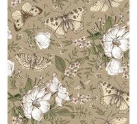 FunStick 44.5CMx9M Papier Peint Autocollant Mural Fleurie Camomille Papillon Rouleau Adhesif Decoratif Salle de Bain Fleuri Papier Adhesif pour Meuble Vert et Marron Revetement Mural Adhesif Chambre