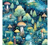 FunStick 44.5CMx9M Papier Peint Autocollant Mural Vert Rouleau Adhesif Mural Decoratif Chambre Papiers Peints Enfant Rouleau Vinyle Adhésif Salle de Bain Bleu Papier Peint Adhesif Champignons Forêt