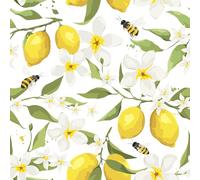 FunStick 44.5CMx9M Papier Peint Salon Cuisine Citron et Abeille Blanc Jaune Revetement Placard Armoire Chambre Imperméable Papier Adhesif pour Meuble Feuille Citron Motif Vinyle Adhesif Fleuri Jasmin