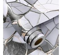 FunStick 60CM×5M Papier Peint Adhesif Mural Cuisine Gris Rouleau Adhesif pour Meuble Marbre Fissuré Papiers Peints Autocollant Meuble Salle de Bain Cuisine Blanc et Gris Papier Adhésif Effet Marbre