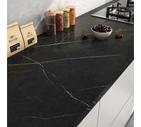 FunStick 60CM×5M Papier Peint Adhesif Mural Marbre Cuisine Chambre Rouleau Adhesif Decoratif Meuble Table Noir Papiers Peints Autocollant Mural Marbre Papier Adhésif pour Plan de Travail Cuisine Noir