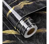 FunStick 90CM×5M Vinyle Adhesif Marbre Cuisine Papier Peint Marbre Chambre Papier Vinyle Adhesif pour Table Armoire Papier Adhesif Marbre Noir et Or Papier Peint Imitation Marbre Adhesif pour Salon