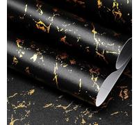 FunStick 90CMx5M Papier Peint Adhesif Mural Marbre Noir Papier Peint Noir et Doré Papiers Adhesif pour Table a Manger Effet Marbre Revetement Mural Adhésif Salle de Bain Stickers Meuble Cuisine