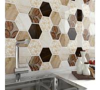 FunStick Credence Adhesive pour Cuisine Bois Marron Stickers Carreaux Beige 3D Buanderie 30×30CM 15 Dalles Murales Adhésives Cuisine Bois Stickers Carrelage Salle de Bain Carrelage Autocollant Mural