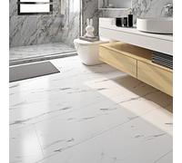 FunStick Dalle PVC Adhesif Sol Effet Marbre Blanc 30X60CM 5 Dalles Carrelage Adhesif Mural Salle de Bain Blanc Carrelage PVC Adhesif Sol Cuisine Carreaux Sols Vinyle Adhesif Marbre Stratifié Étanche