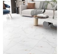 FunStick Dalle PVC Adhesive Marbre Blanc Carrelage Adhesif Sol Salle de Bain Cuisine Amovible 30X30CM 15 Dalles PVC Adhesives Sol Marbre Rose et Jaune Papier Peint Autocollant Carreaux Cuisine Blanc