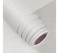 FunStick Papier Peint Adhesif Mural Blanc 60CM x 5M Vinyle Adhesif Texturé en Lin Autocollant Meuble Imperméable Credence Adhesive pour Cuisine Amovible Sticker pour Plan de Travail Tiroir