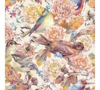 FunStick Papier Peint Adhesif Mural Fleuri Aquarelle Papiers Peints Oiseaux et Fleurs Pivoine Papier Peint Beige Stickers Muraux Chambre Aquarelle Papiers Adhesif pour Armoire Fleurs Rose 44.5CMx3M